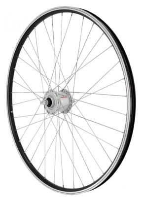 Roue vtc 700x35 avant er10 alu noir double paroi moy Shimano argent dynamo 6 volt-3w (pour eclairage avant et arriere) - compatible v-brake moyeu ecrou