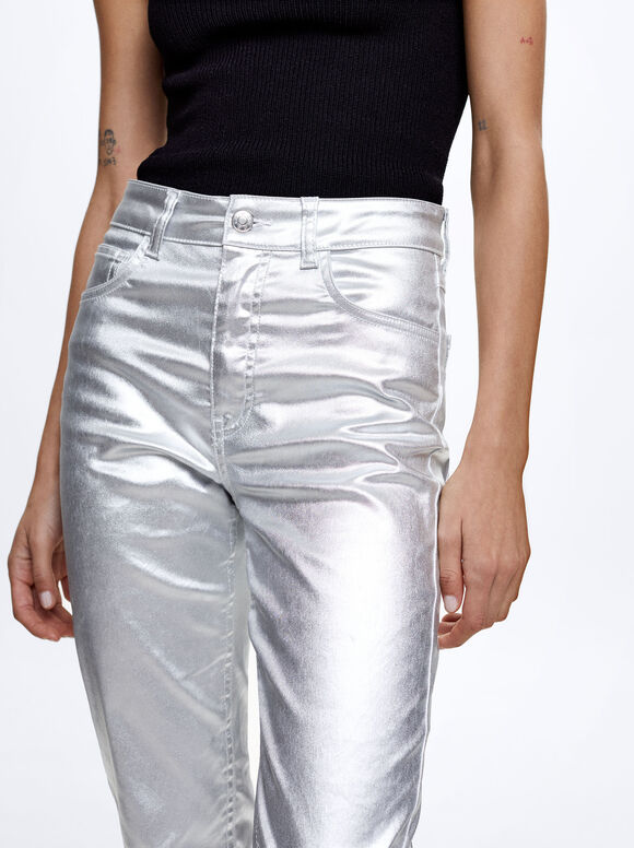 Calça jeans skinny metalizada - Prata