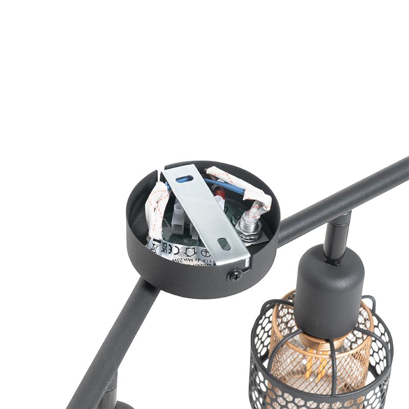 Design plafondlamp zwart met goud 4-lichts langwerpig - Noud