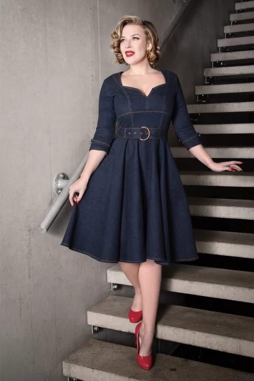 Rock-a-Booty Bellinda denim swing jurk in klassiek blauw