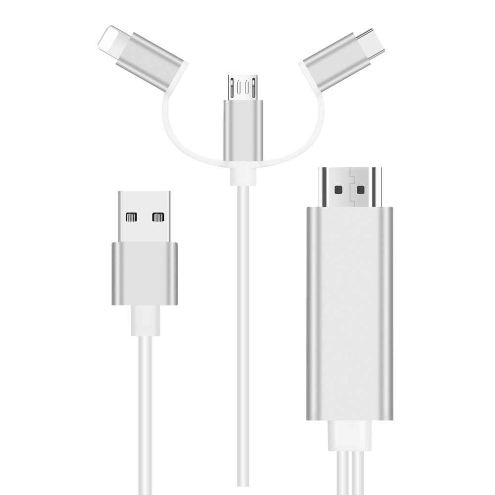 (1m) 3in1 USB C / Micro USB / Lightning auf HDMI 4K Adapter Kabel für Smartphones und Tablets - Weiss