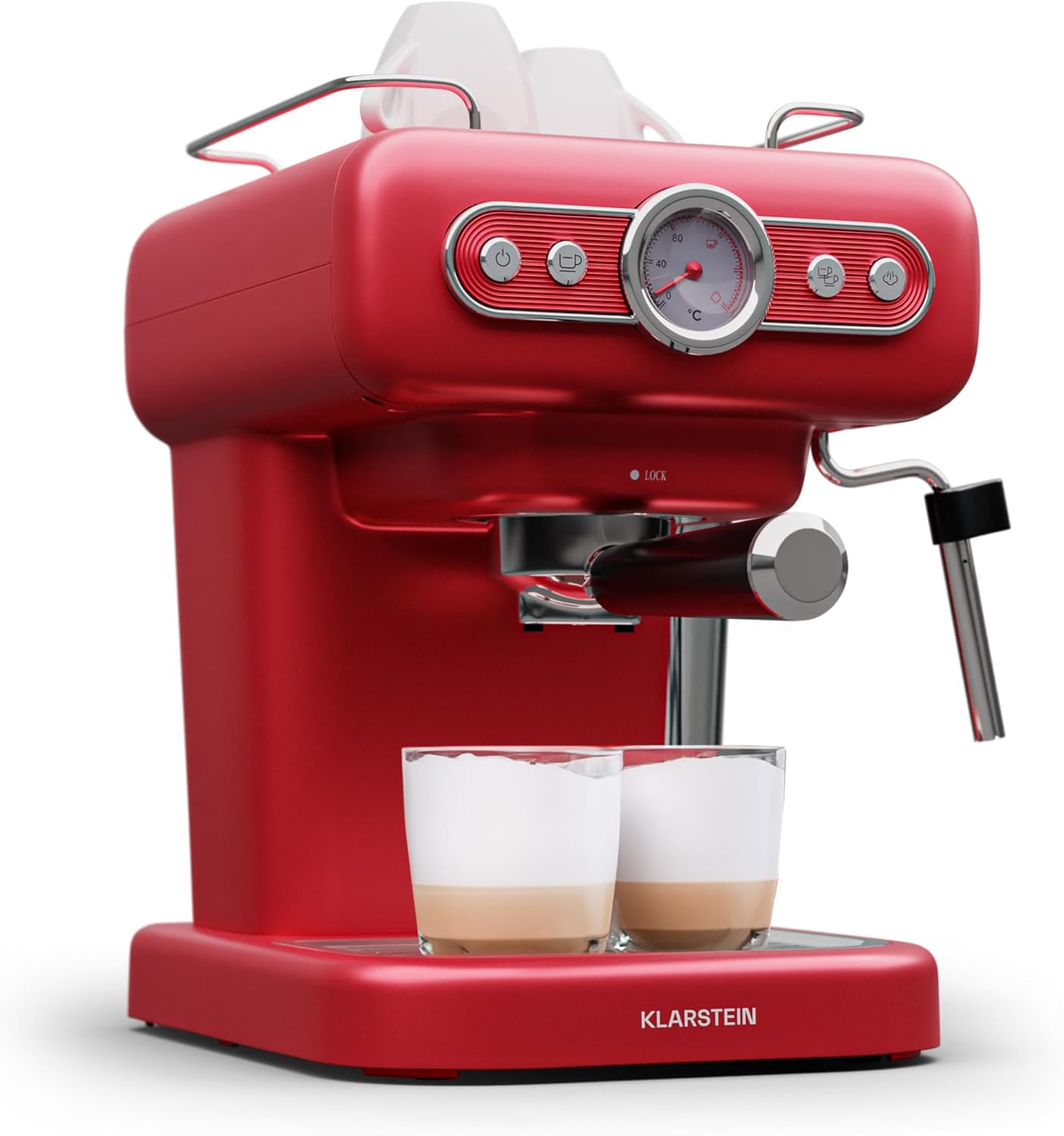 Klarstein Espresso Siebträgermaschine mit Milchaufschäumer, 1,2L Retro Mini-Espressomaschine mit Siebträger, 950 W Kaffeemaschine Klein, Edelstahl für Cappuccino, Latte & Macchiato