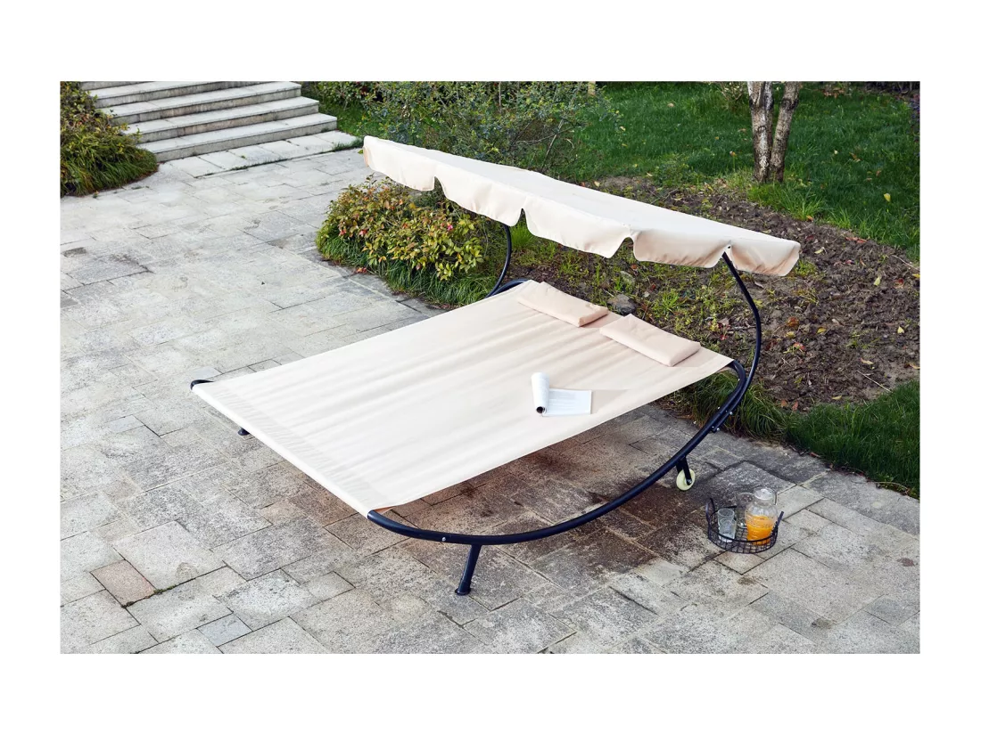 Transat de jardin 2 personnes avec pare-soleil écru ALOHA