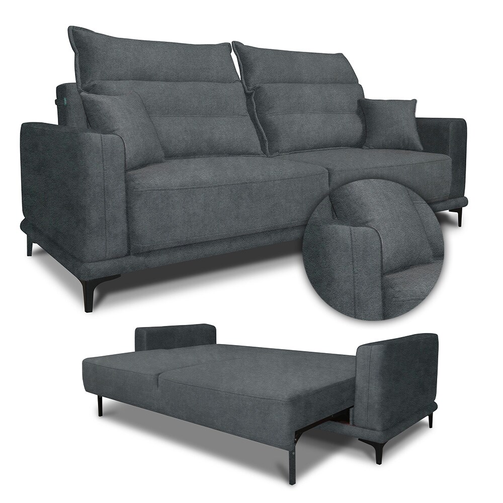 VitaliSpa Schlafsofa Gästesofa Boxspringsofa Caprioli Anthrazit Schlaffunktion 236x100 cm modern Wohnzimmer Sofa Wohnzimmercouch Loungesofa Schlafcouch Klappsofa Taschenfederkern 2-Sitzer