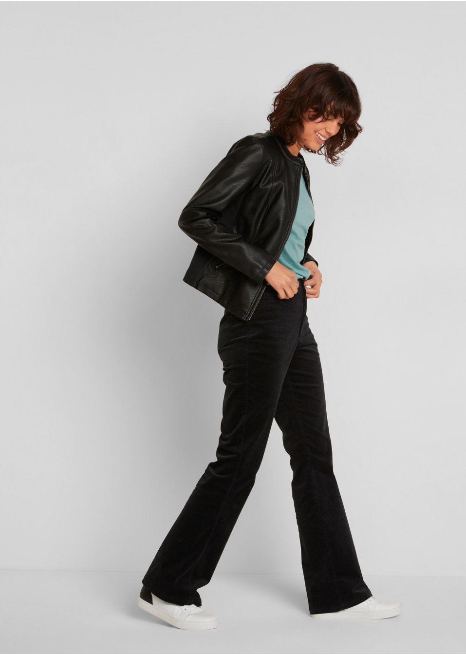 Pantalon évasé en velours côtelé extensible avec taille haute confortable