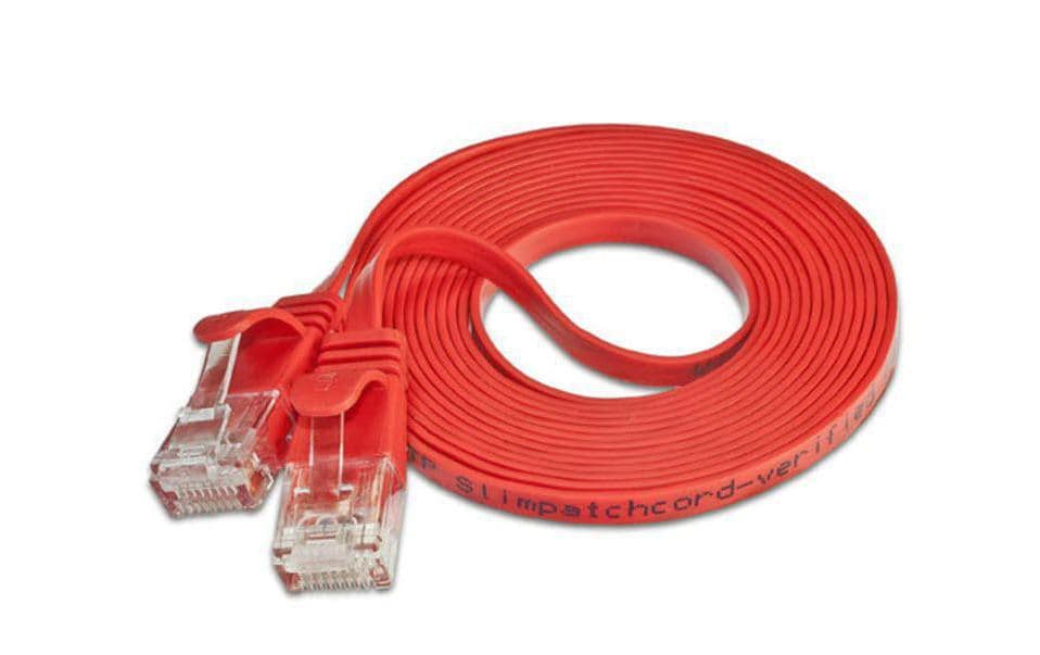 Slimpatchkabel RJ-45 - RJ-45, Cat 6, UTP, 0.1 m, RotUnscreened/Unshielded Twisted-Pair-Kabel (UTP) mit Klinkenschutz