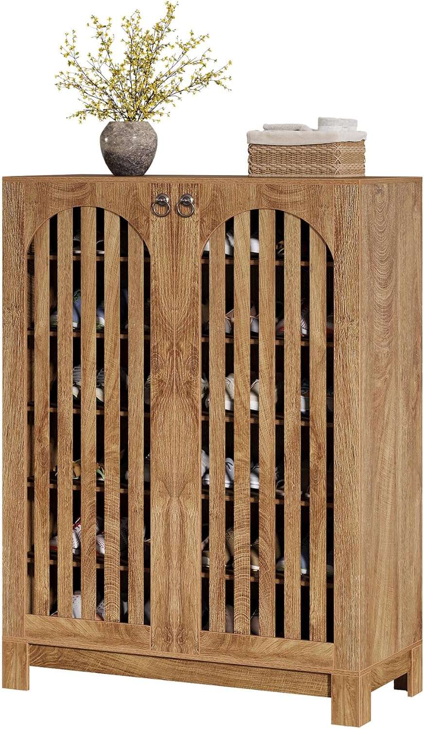 Tribesigns 6-stöckiger Schuhschrank mit Lamellentüren, 24 Paar Bauernhaus-Schuhschrank mit verstellbaren Regalen, Holzregal Organizer für Eingangsbereich, Flur, Wohnzimmer (braun)