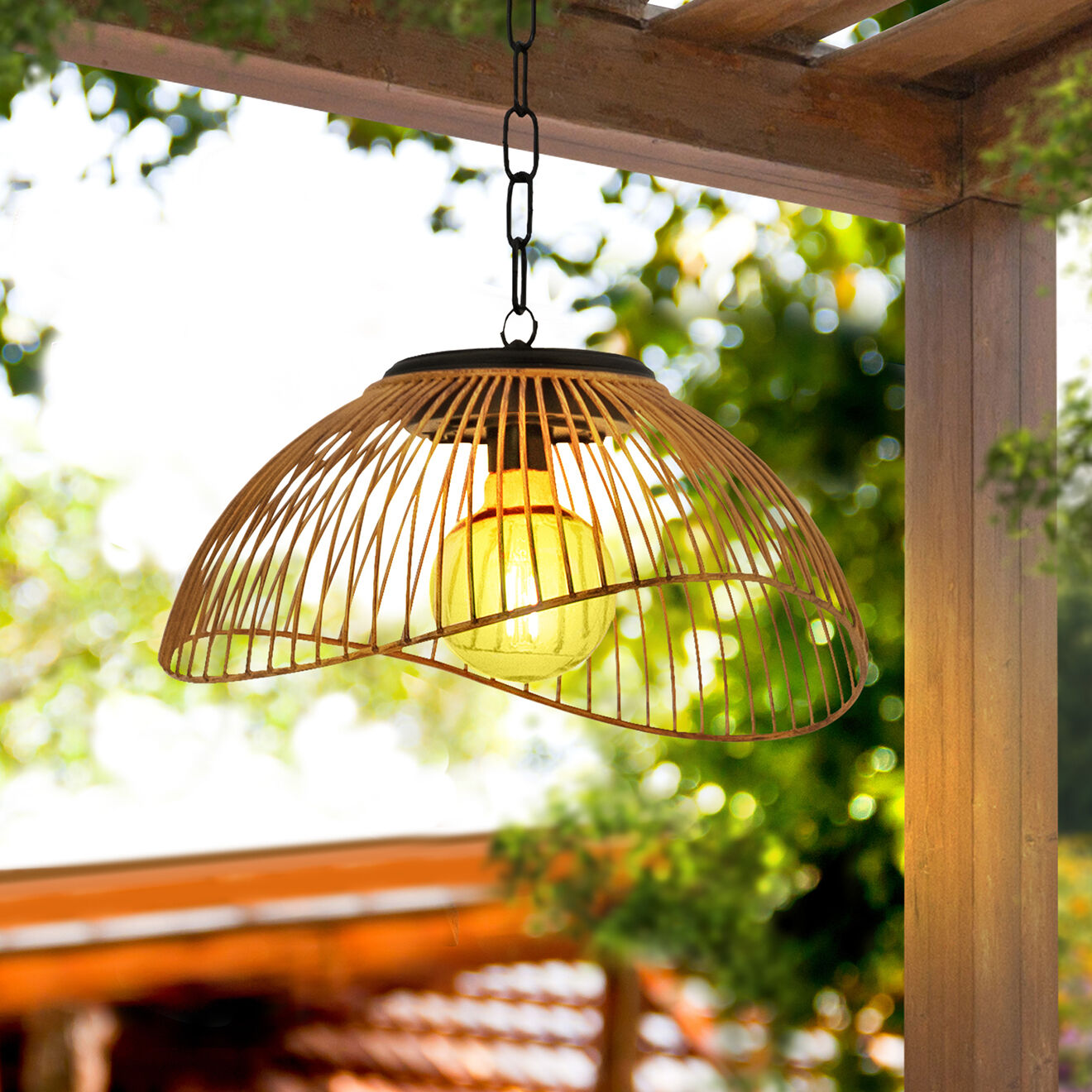 Pratik Garden Lampe solaire filaire Effet Rotin noir/beige - D.30x76 cm