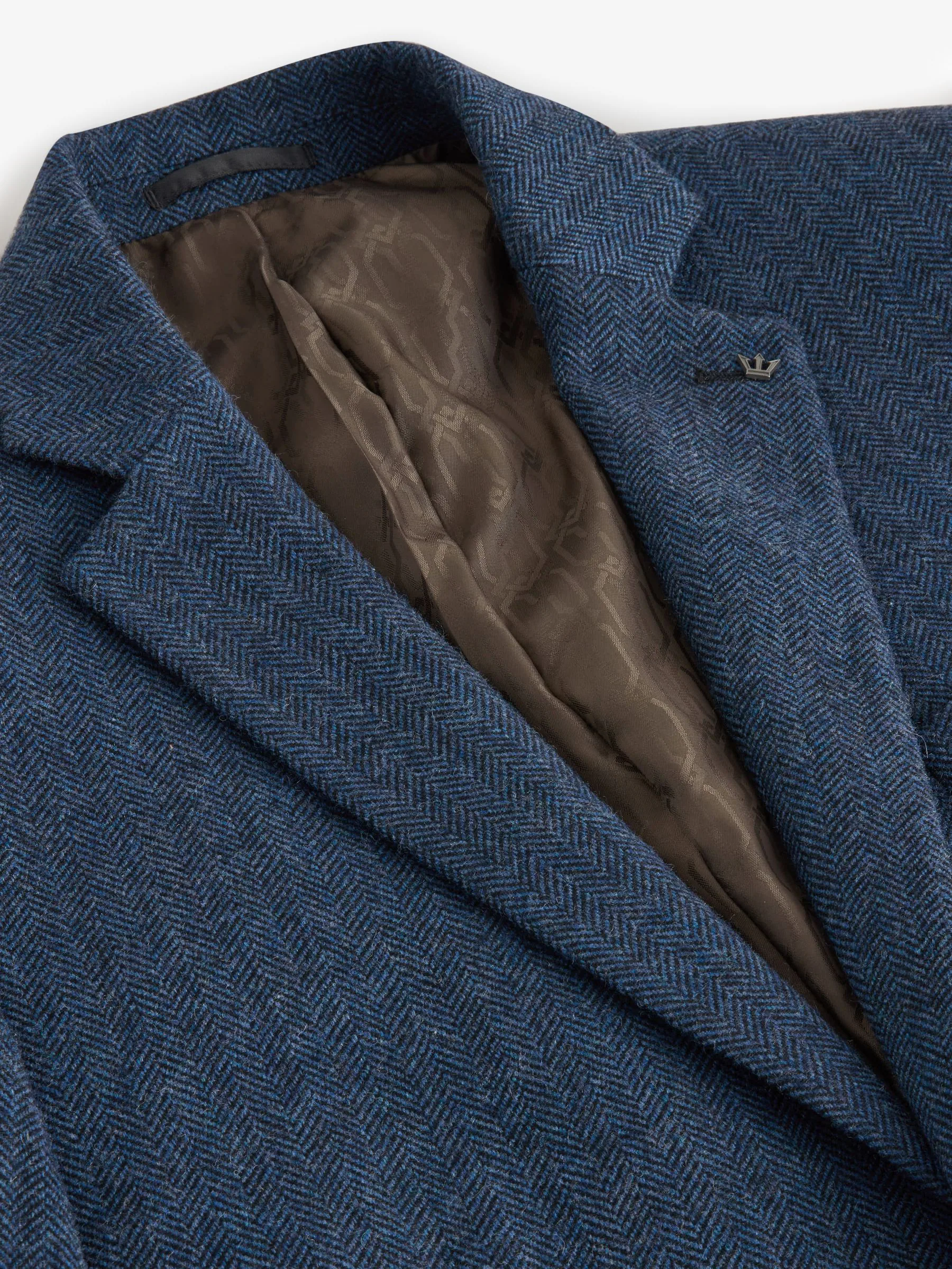 Blauw - Normale Pasvorm - Blazer met visgraatmotief en hoog wolgehalte