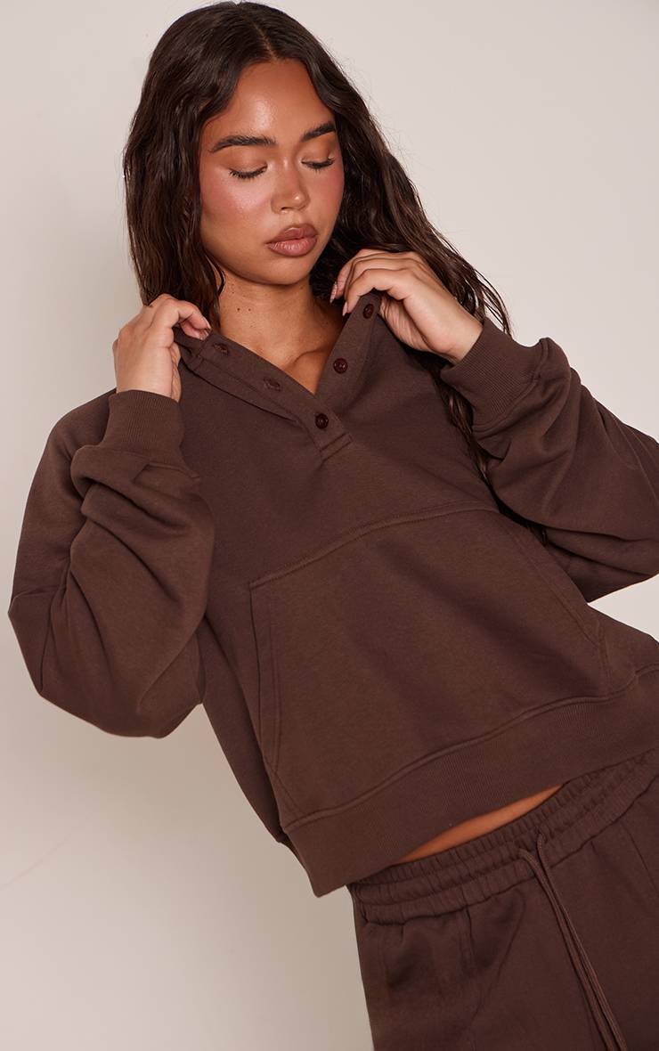 Chocolat Sweat À Casynthétiqueche Léger Col Henley En Molleton Bouclette