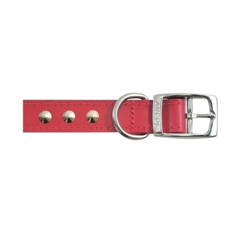 Coleira de couro vermelho com tachas Ancol