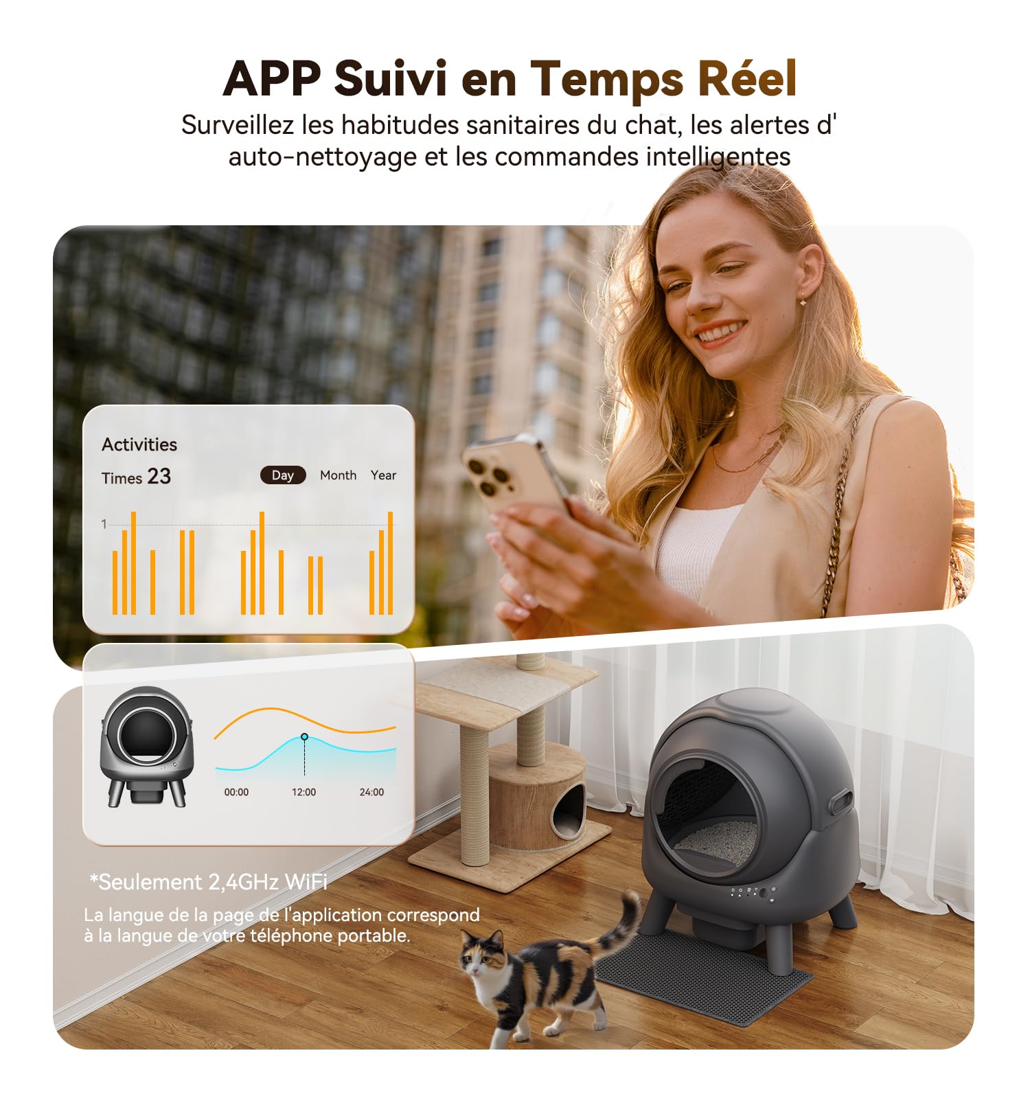 Litiere Chat Autonettoyante FEELNEEDY, Bac à Litière Automatique, Anti-Fuites/Anti-Pincement/Triple Anti-Odeur/Secure/Contrôle APP/Nettoyage Facile, C