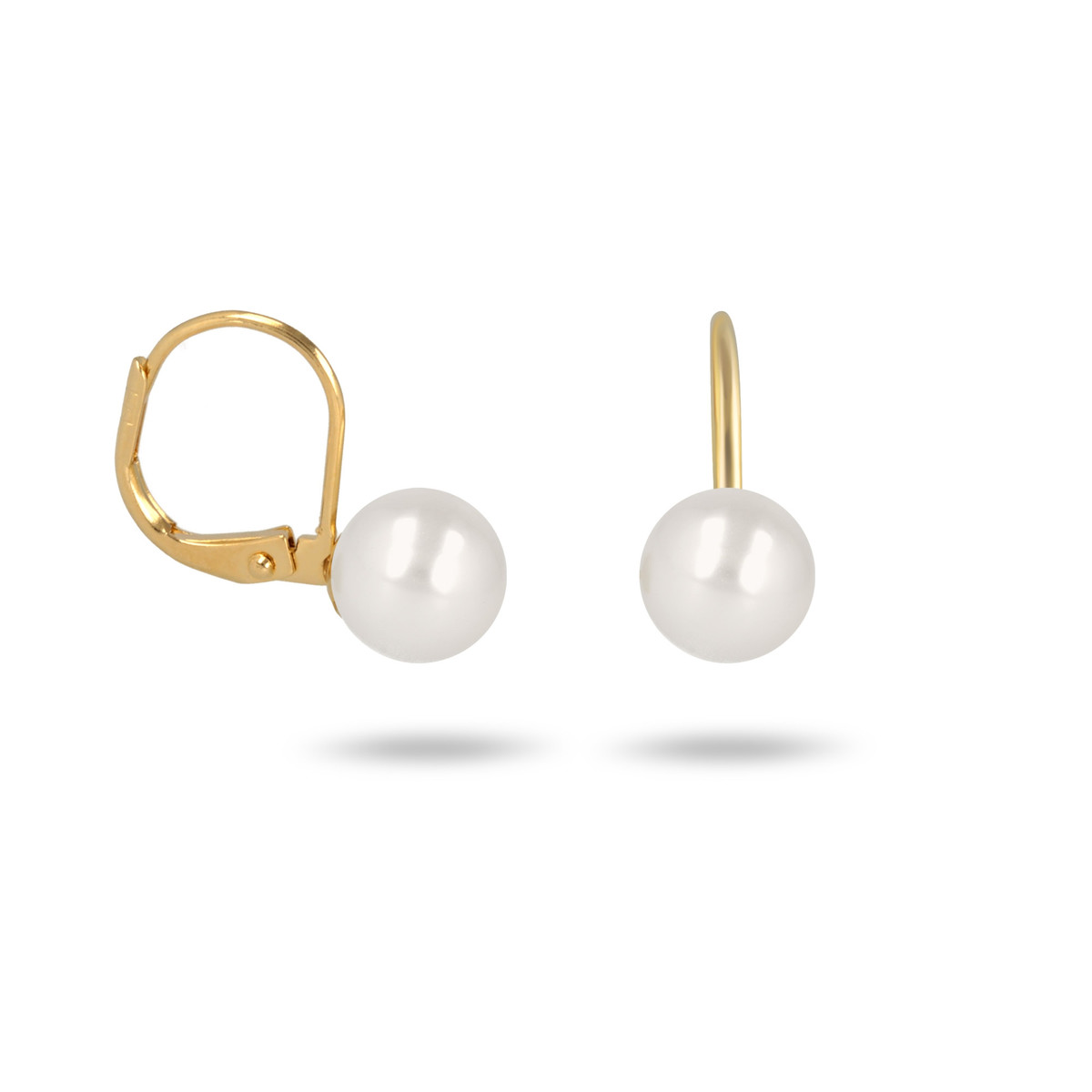 Boucles d'oreille plaqué or dormeuse avec perle d'imitation blanche 6MM