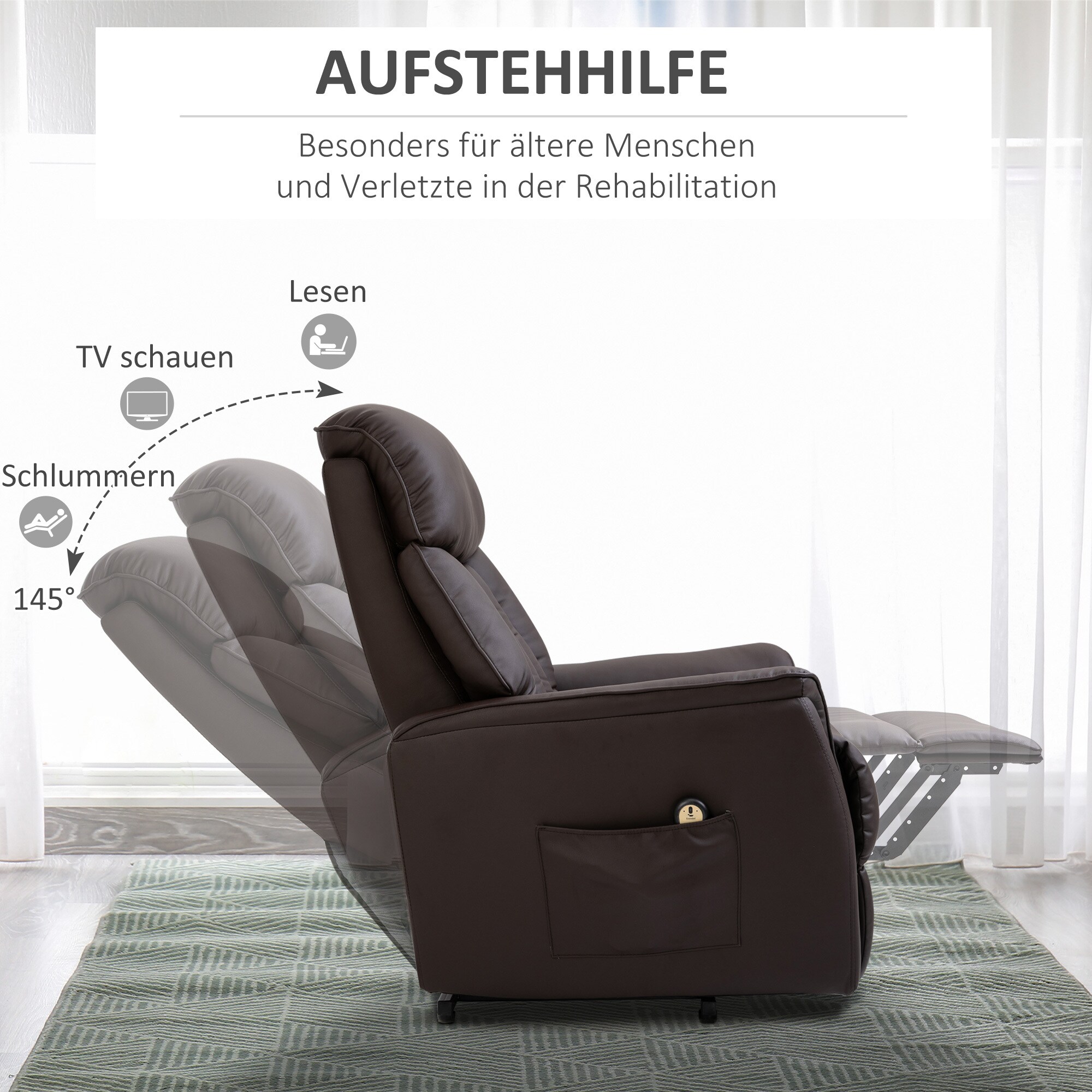 HOMCOM Fernsehsessel mit Aufstehhilfe 80 x 94 x 104 cm (BxTxH)