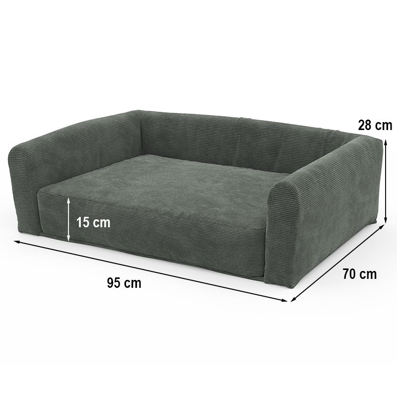 Panier pour chien leonard en tissu velours côtelé vert taille l