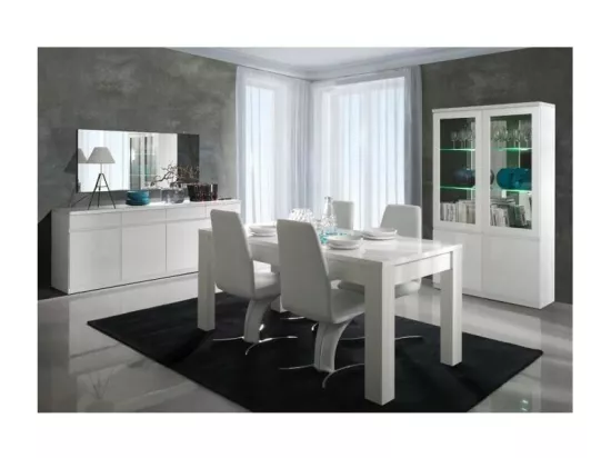 Vitrine vaisselier FABIO - Blanc Brillant avec LED - Style Design - 110 x 190 x 40 cm