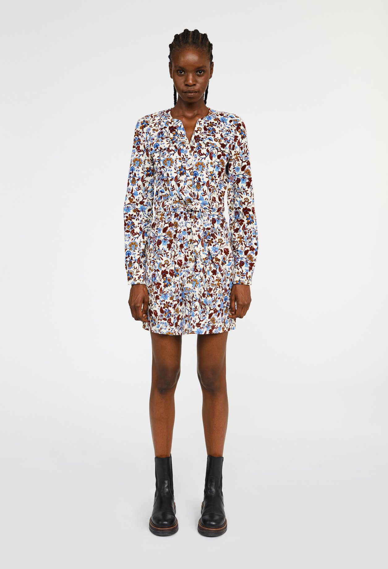 Robe courte imprimee fleurie coton