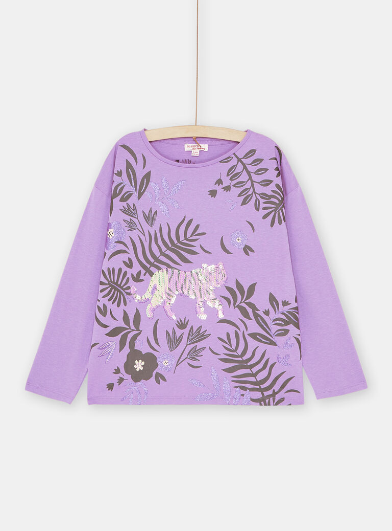 T-shirt parme à imprimé tigre fille