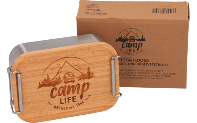 Camplife Edelstahldose mit Bambusdeckel und Bügel