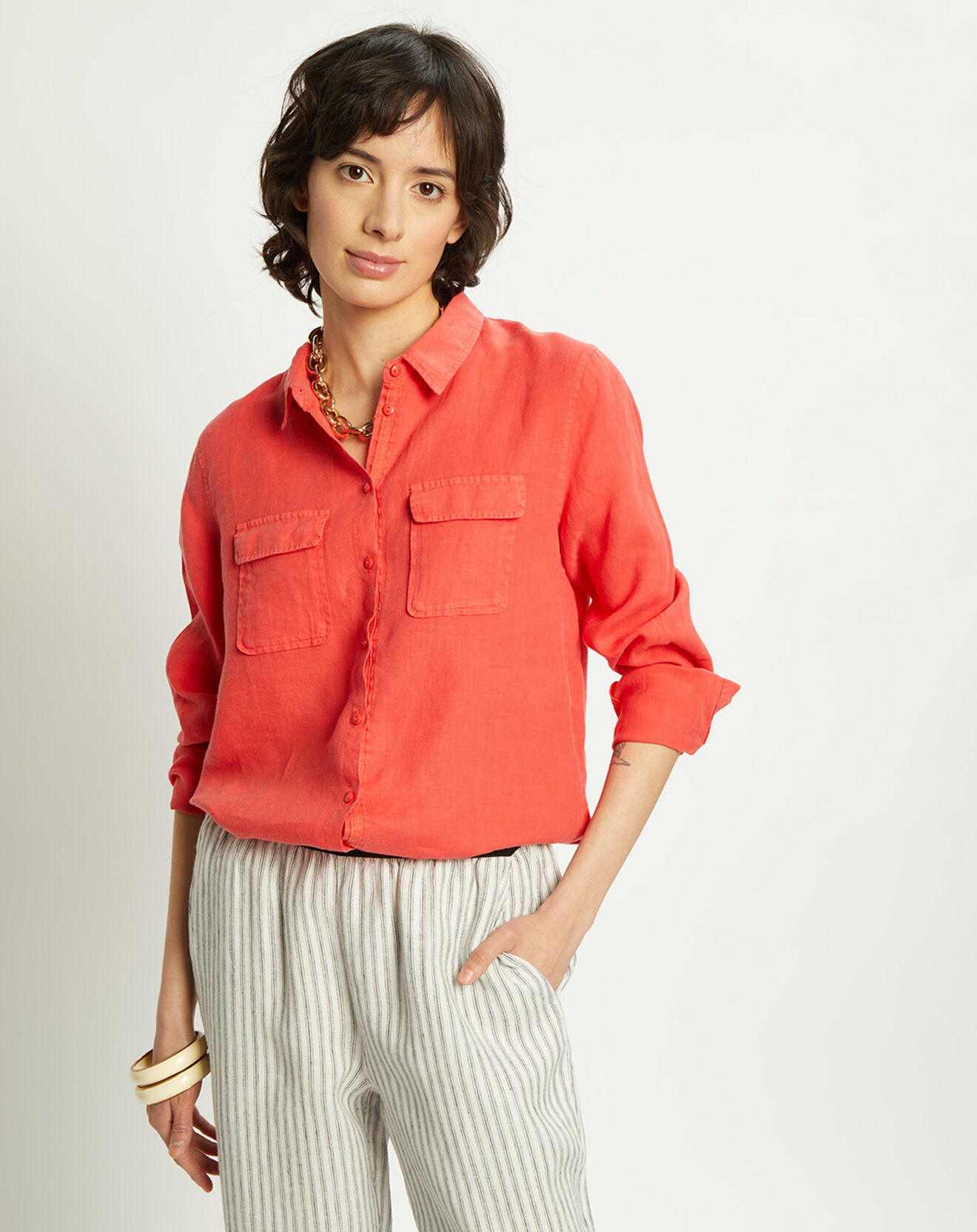 Harris Wilson Chemise 100% Lin Lilas fraise
