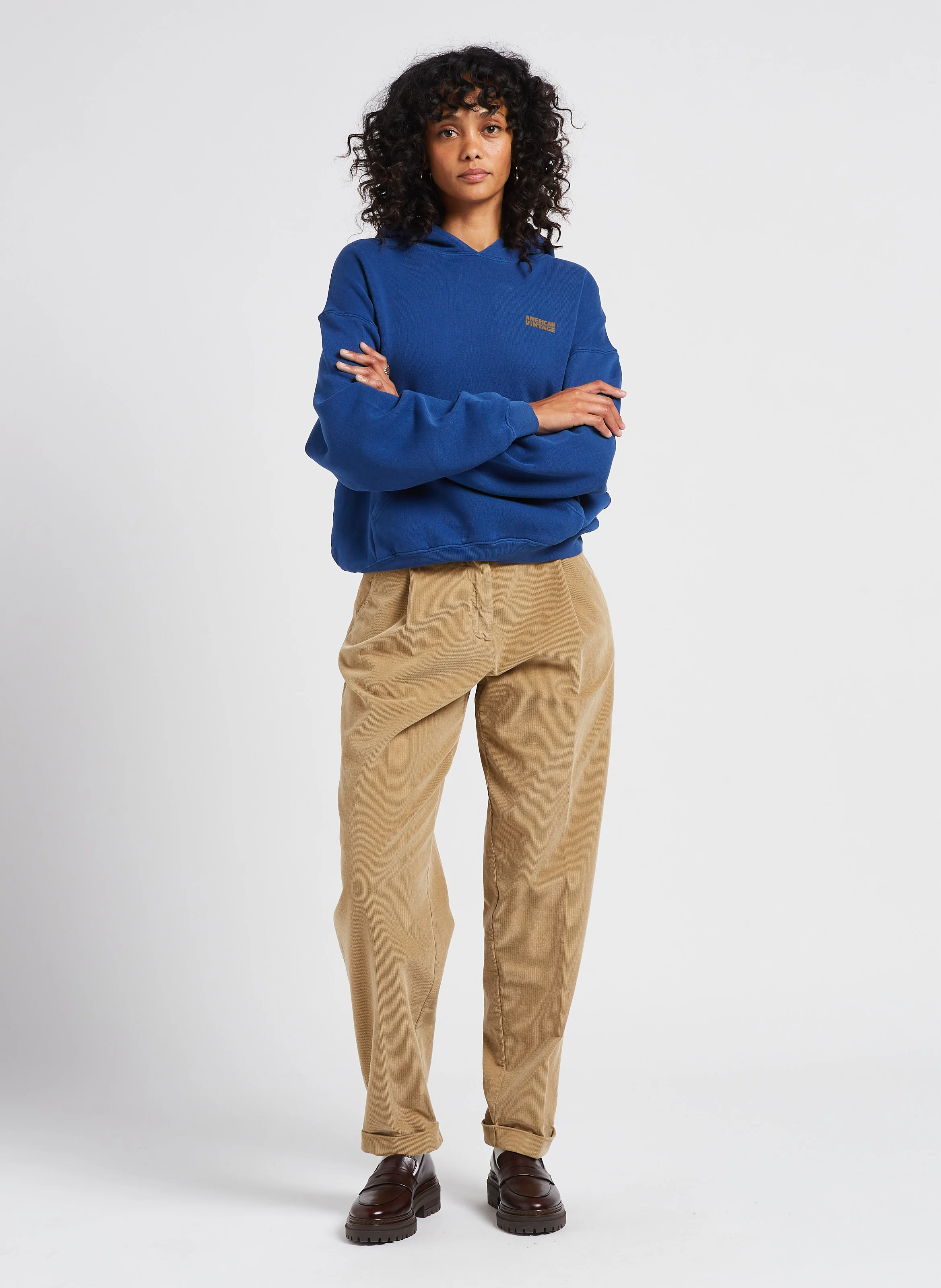Pantalon carotte en coton de velours côtelé| Marron