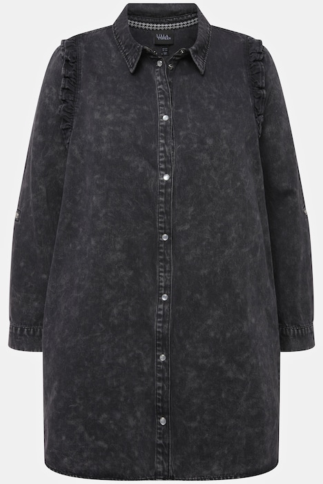 Hemdbluse, Schulter-Rüsche, A-Linie, Hemdkragen, Langarm