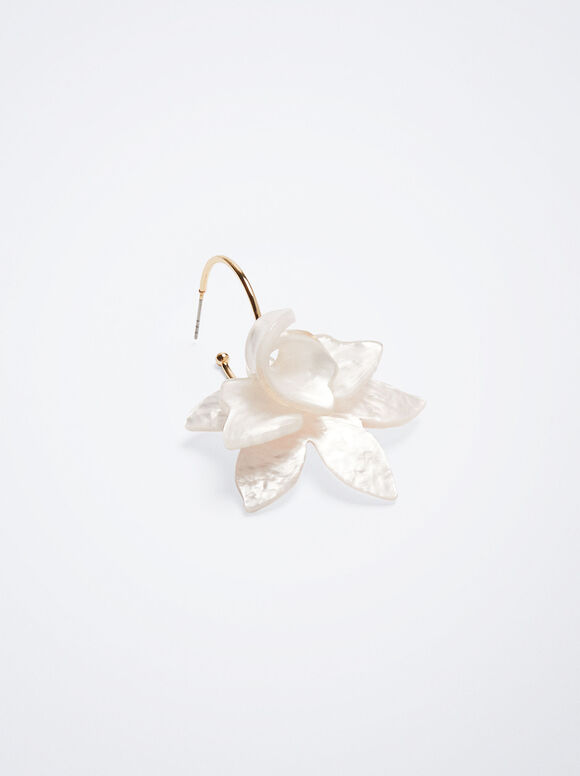 Brincos de argola com flor - Rosa