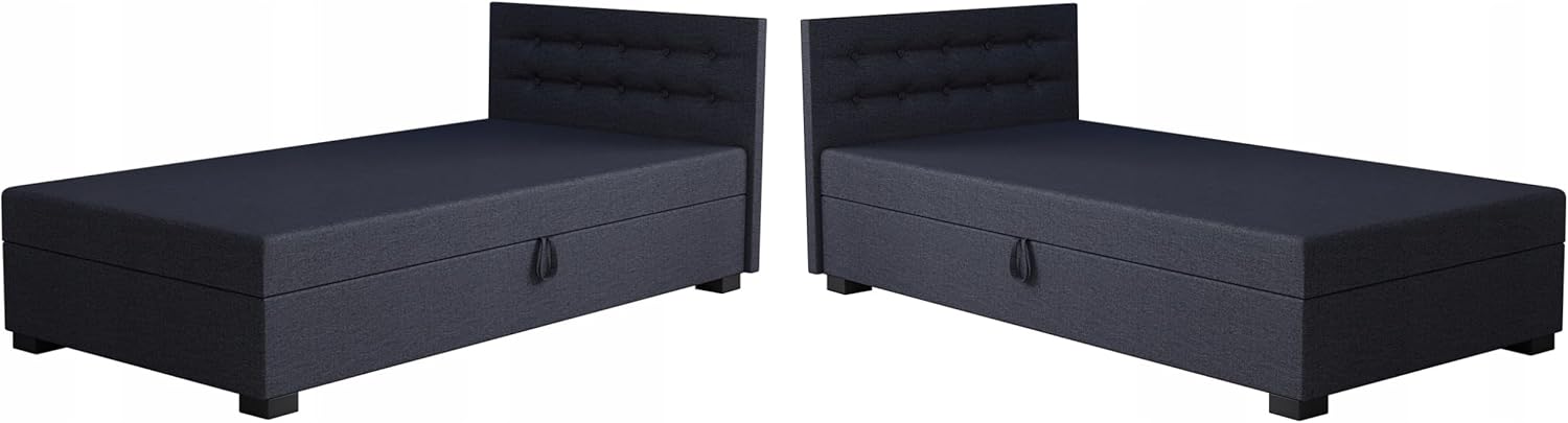 Boxspringbett Olaf 120x200x38 cm mit Schaumstoff Matratze, Bett mit Matratze, Polsterbett mit Bettkasten, Gepolstertes Einzel Bett, Schlafsofa - Graphit