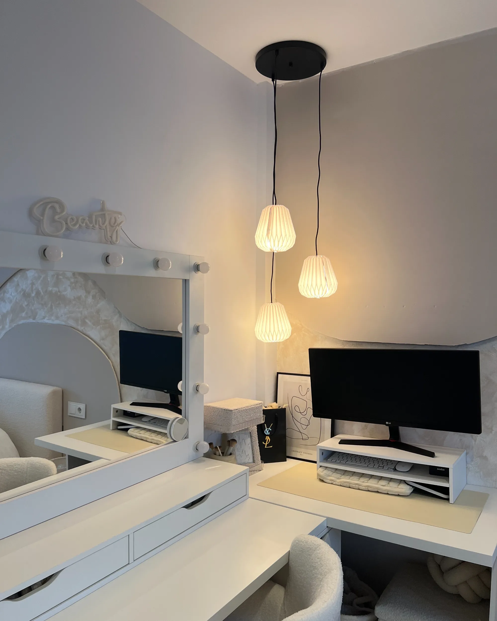 3-lichts hanglamp HONDE Papier Wit