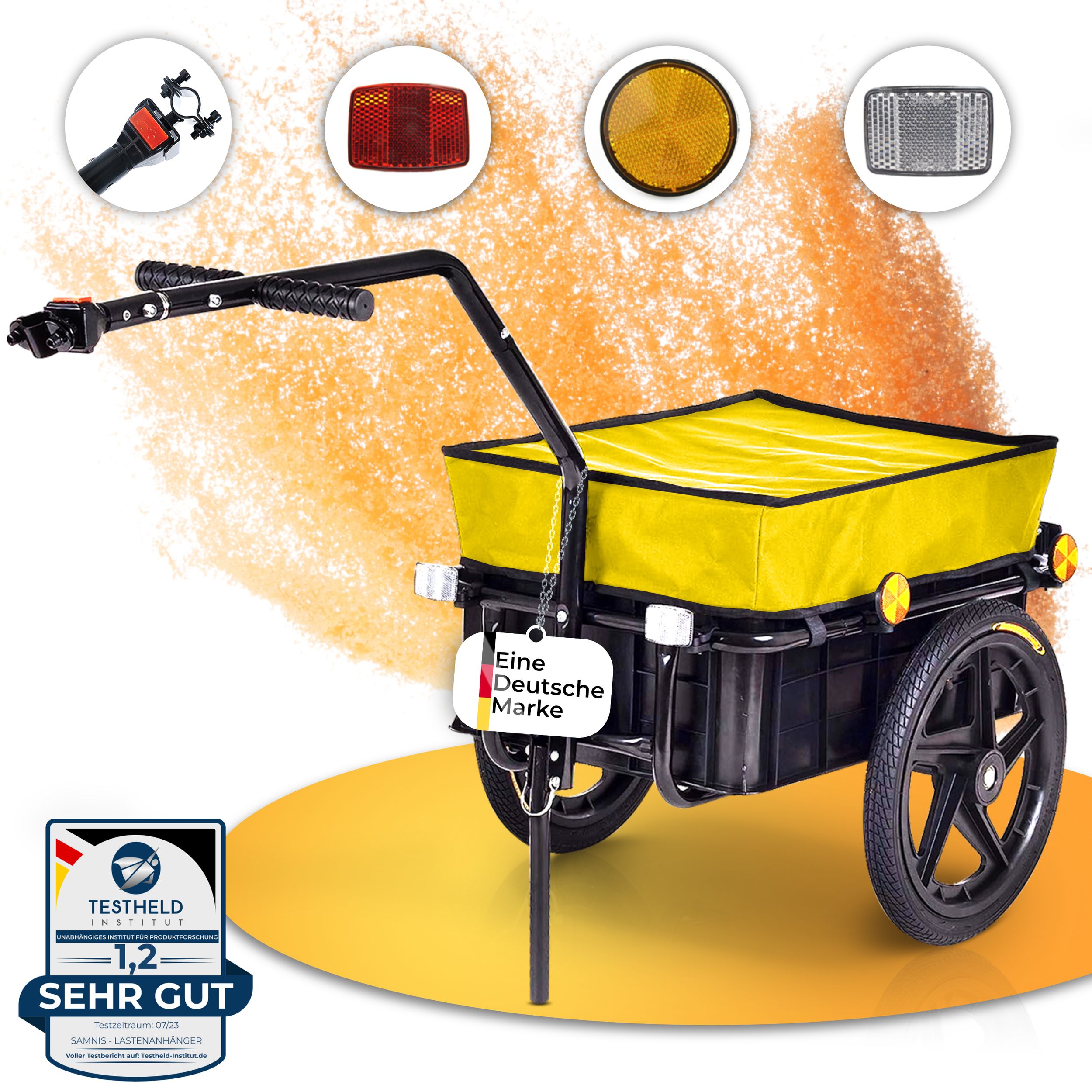 SAMAX Lastenanhänger / Fahrradanhänger für 60 Kg / 70 Liter in Gelb