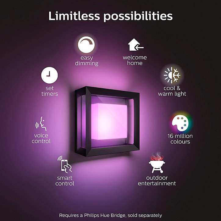 Applique murale extérieur Econic Philips Hue IP44 1150lm 45 x 11,5 cm noir