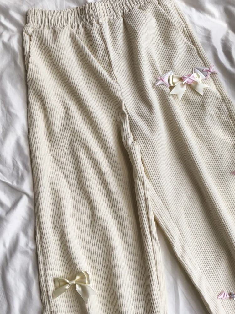 Miu B - Corduroy broek met hoge taille en strik, recht model