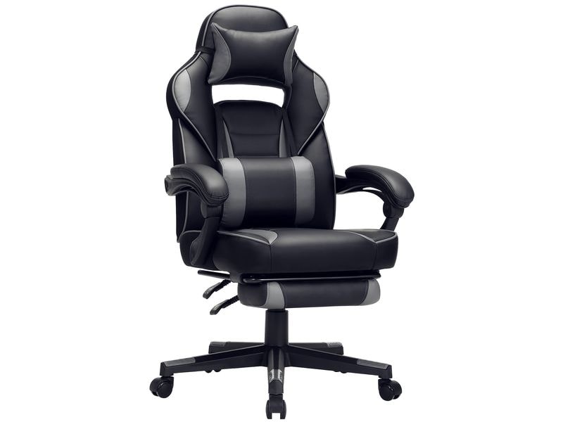 Songmics Bürostuhl mit neigbarer Rückenlehne, Schwarz / Gra Ergonomischer Gamingstuhl