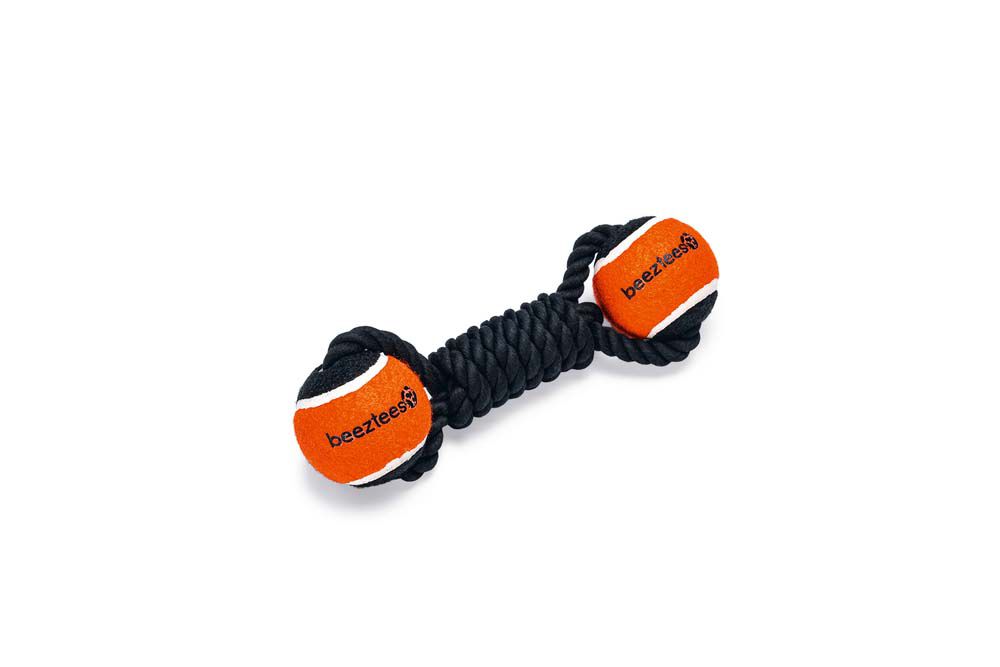 Beeztees Jef Flostouw met bal - Apporteren - Hondenspeelgoed - zwart - 6.3x7x7 cm