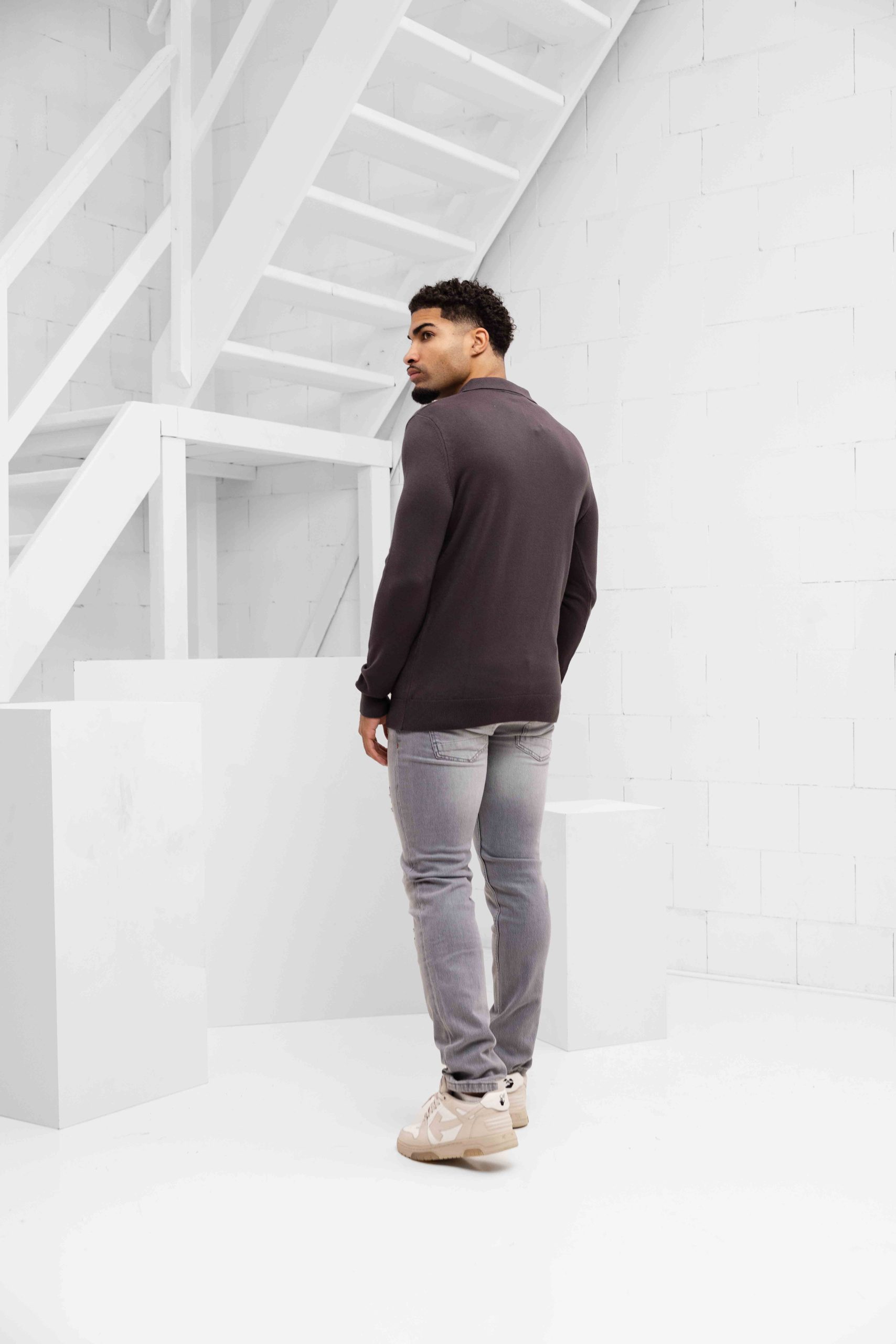 Malelions Knitted Longsleeve Polo Heren Bruin