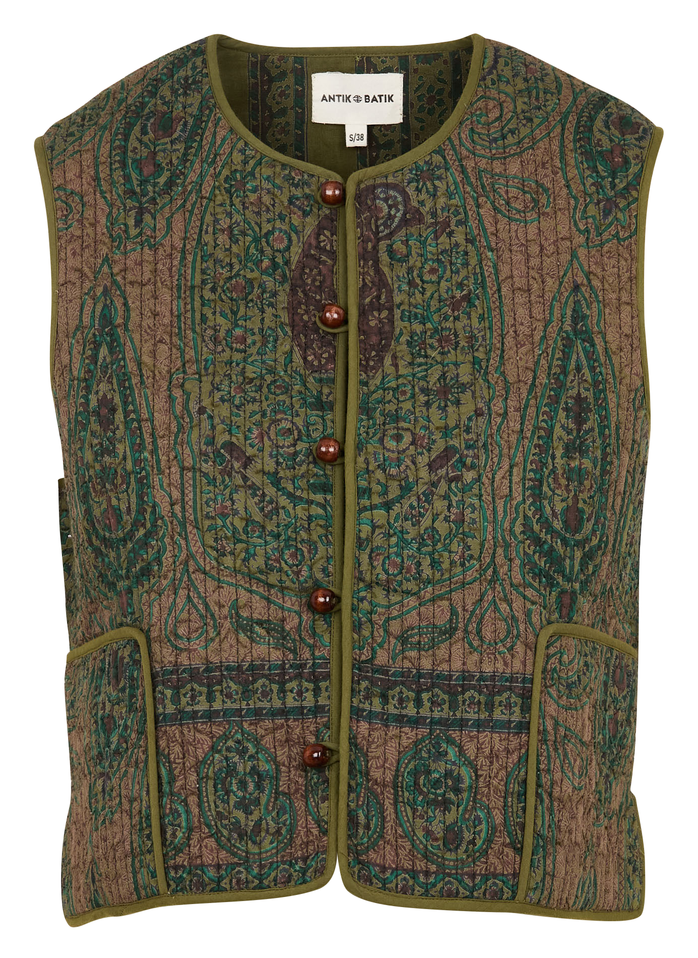 TAJARO - Gilet droit col rond en coton | Vert