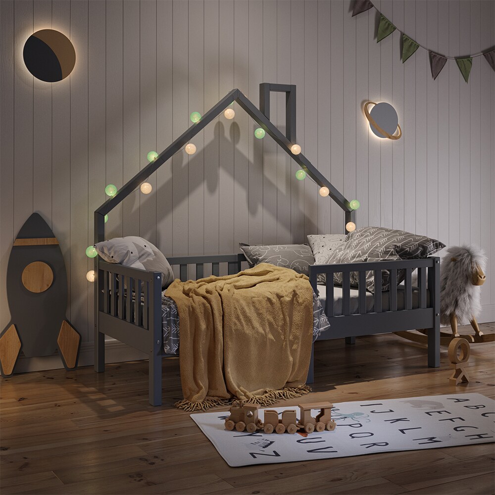 VitaliSpa Hausbett Kinderbett Spielbett Noemi 80x160cm Anthrazit inkl. Matratze