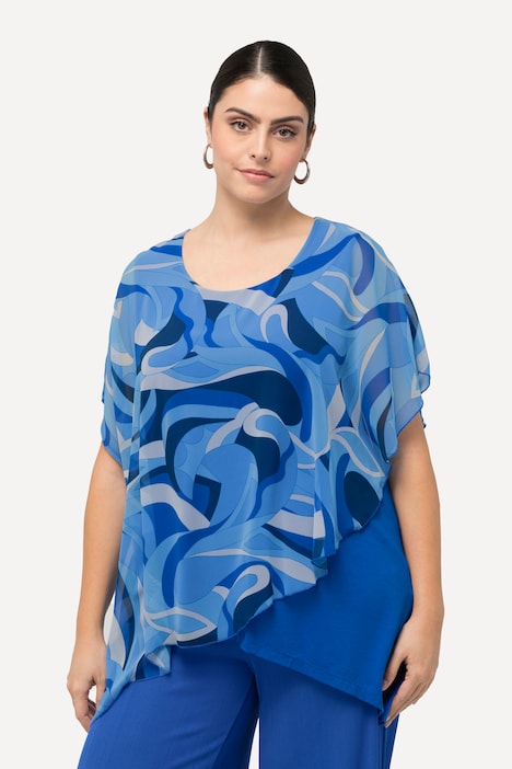 Tunika, Chiffon-Überwurf, Rundhals, Halbarm