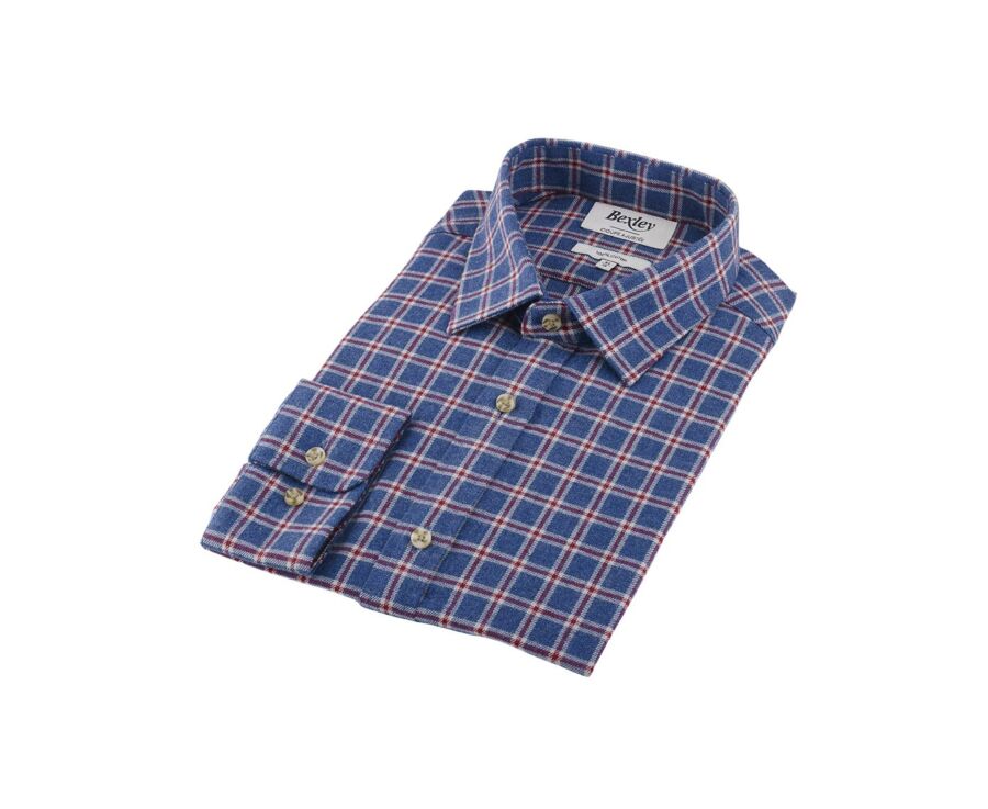 Chemise flanelle bleu à carreaux rouges - Col français - PAULIN II