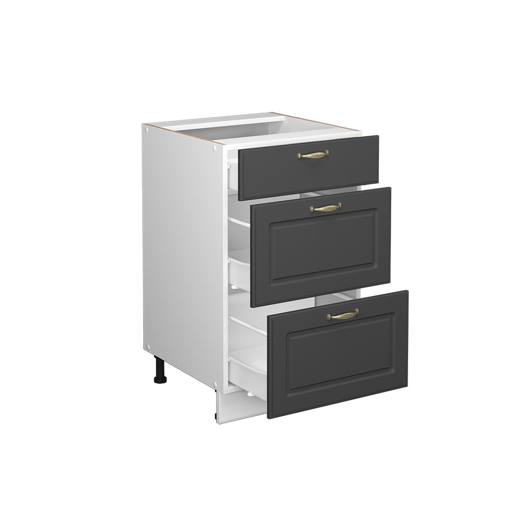 Vicco Schubunterschrank Küchenschrank Küchenmöbel Fame-Line Weiß Anthrazit-Gold Landhaus 50 cm Küche Einbauküche Drehtür Blende Küchenzeile