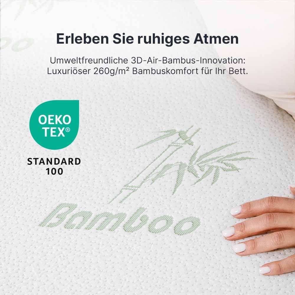 MKS.® Gel Topper 180x200 cm, H3 Matratzentopper mit 7 cm Gel-Memory-Schaum, KomfortKissen Matratzenauflage mit 3D-Luftstrom, Viskoelastische Matratzenauflagen mit abnehmbarem Bambusbezug