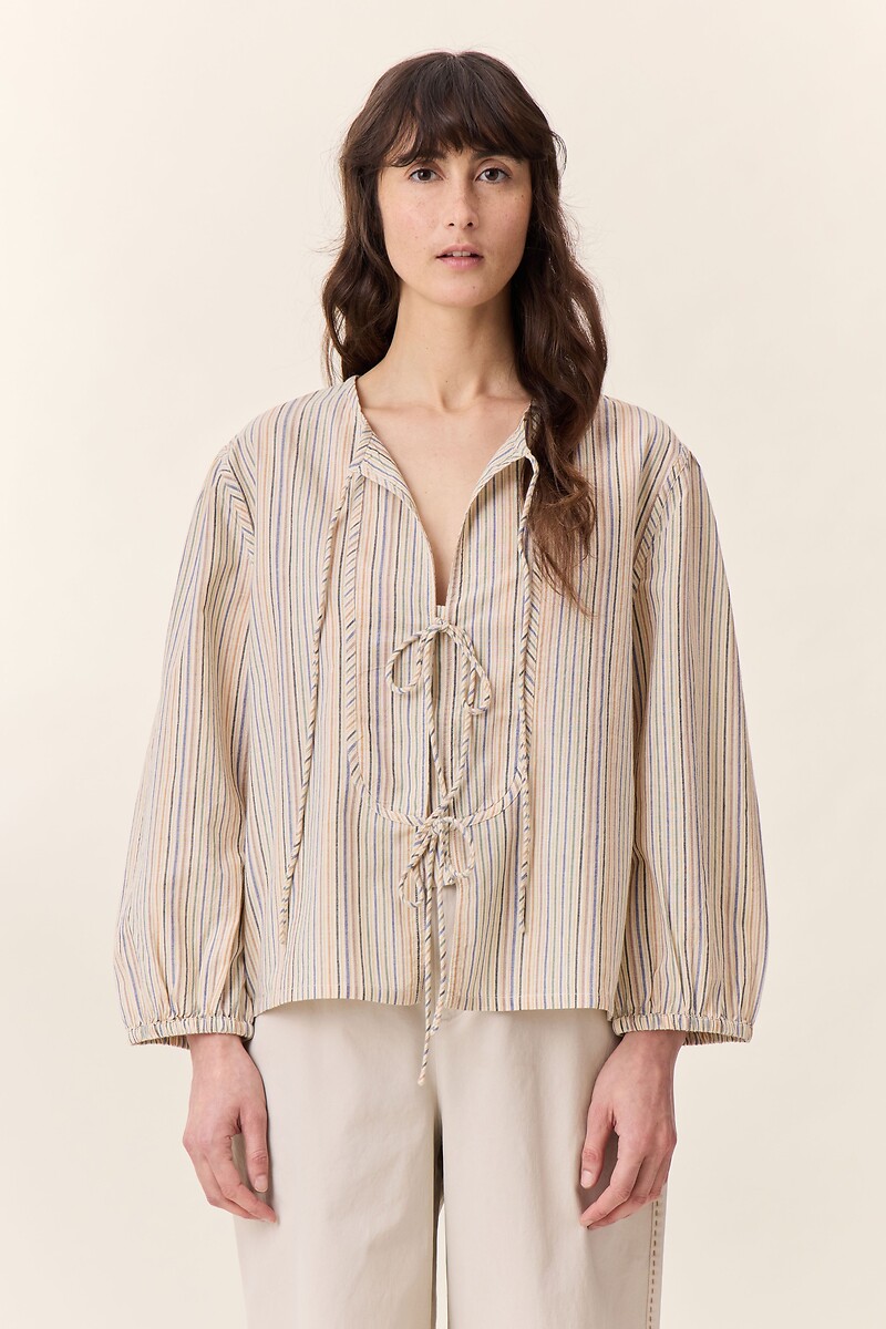 LEON & HARPER<br>Blusa listrada de manga comprida com laços CARSA