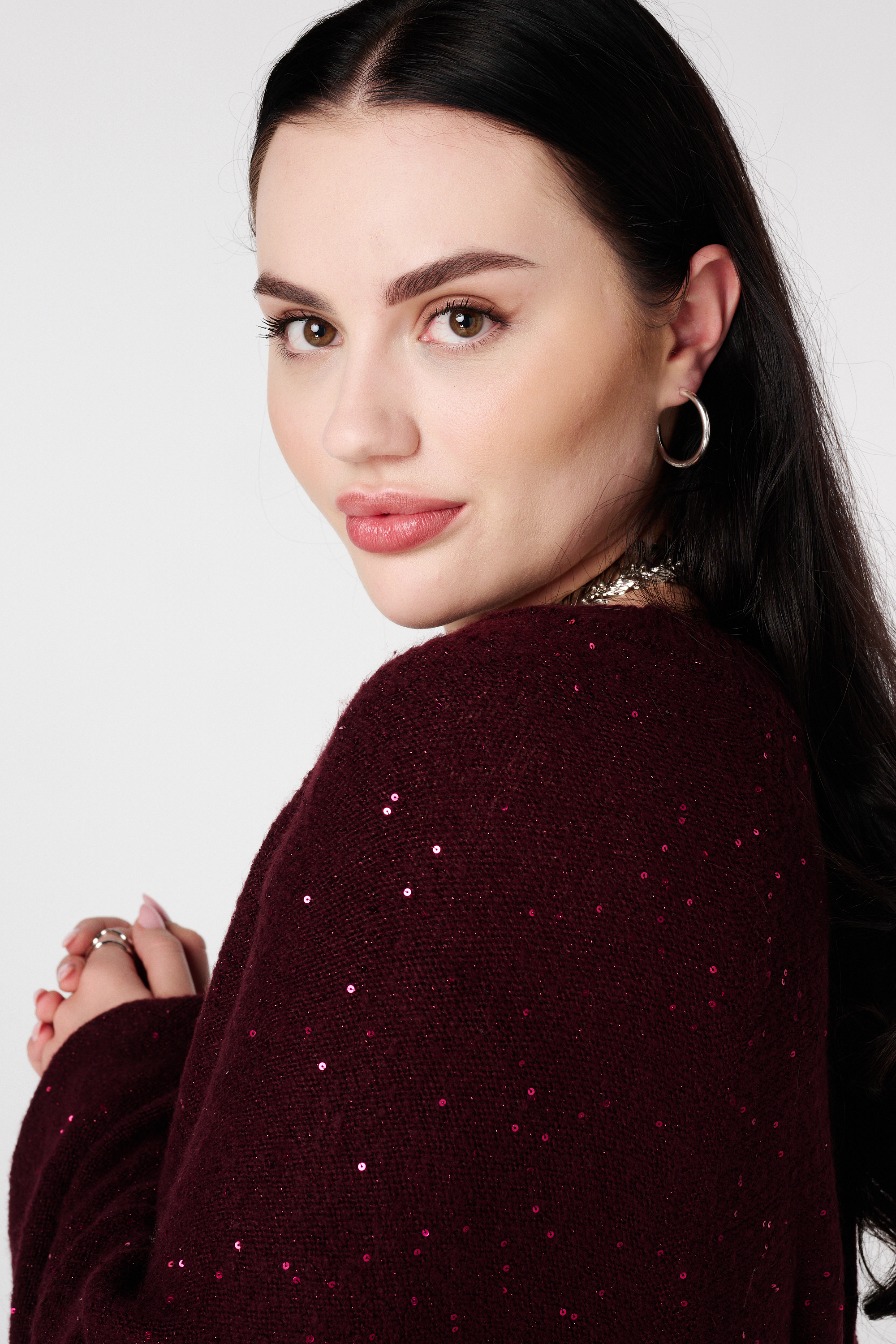 Gebreide tuniek met glitter en pailletten Bordeaux