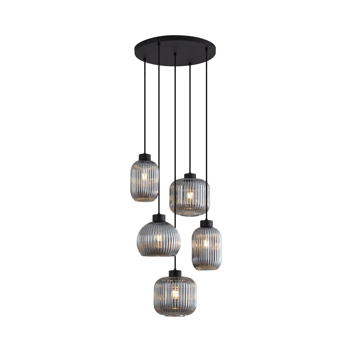 Design hanglamp zwart met smoke glas 5-lichts - Ana