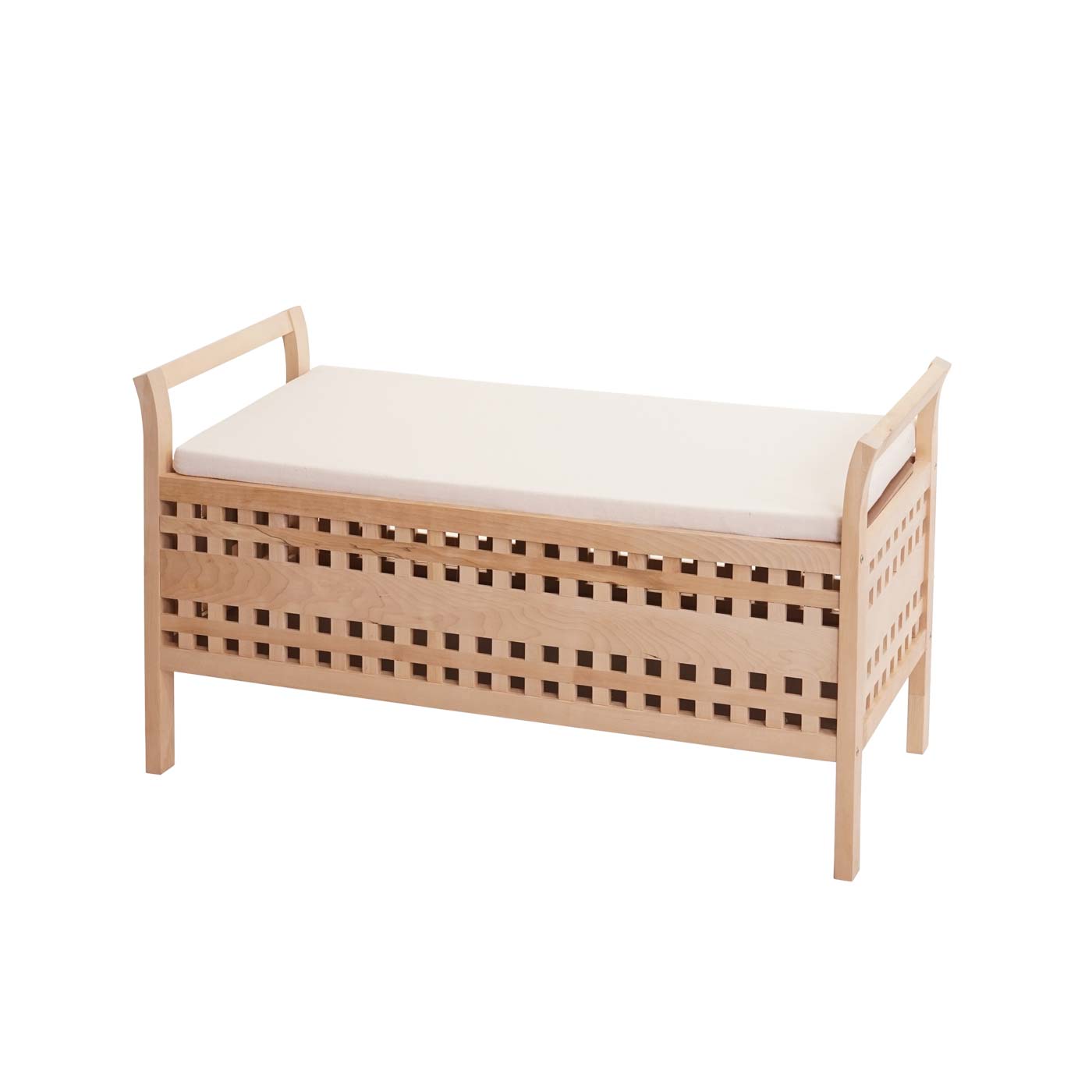 Sitzbank MCW-B61, Sitztruhe Wächetruhe Holzbank Truhe Badezimmer Bank mit Auflage, Staufach Walnuss 50x89x40cm