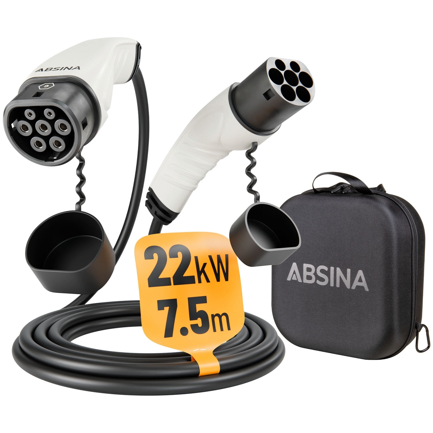 Absina Ladekabel Typ 2 Mode 3 für Elektroautos 22 kW / 32 A / 7,5 Meter
