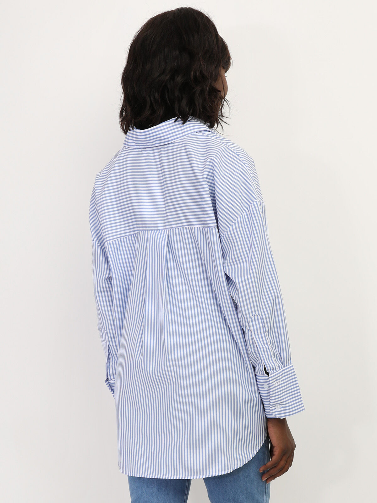 Chemise oversize à rayures- Bleu clair