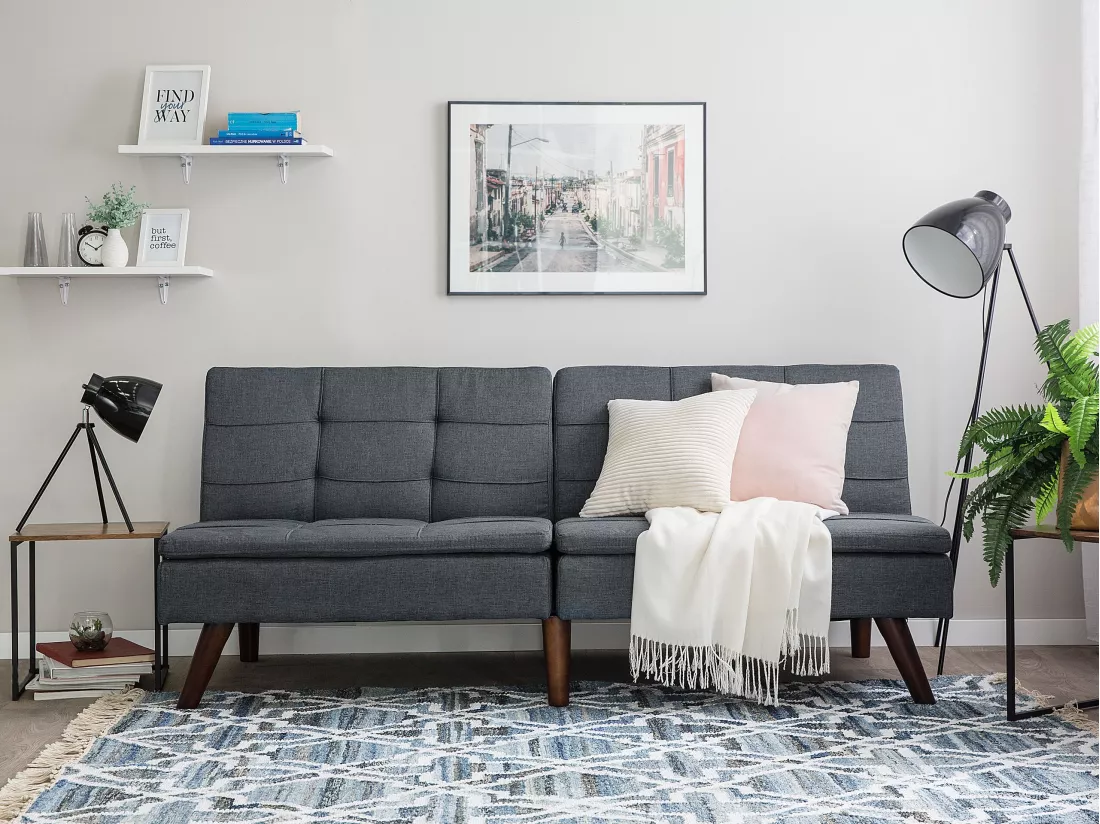 Canapé convertible 3 places en tissu gris RONNE