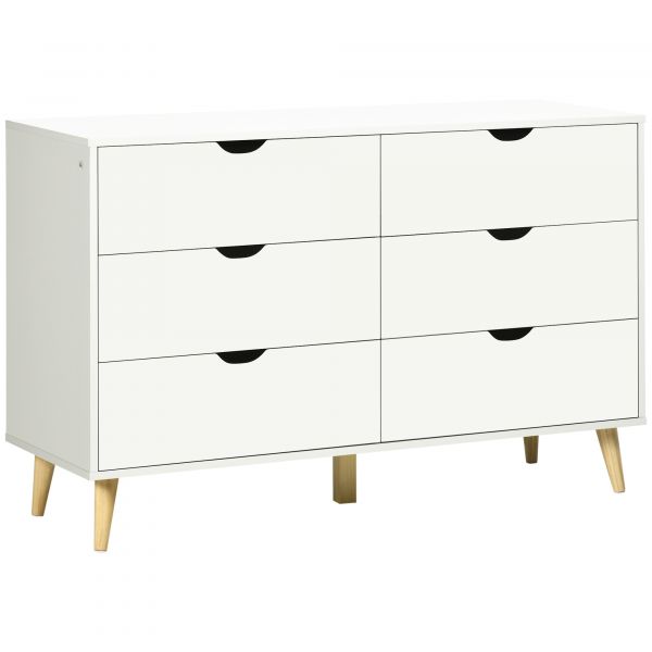 Homcom Cómoda com 6 Gavetas e Pés Elevados Cómoda para Quarto Estilo Moderno Anti-tombo 120x40x76 cm Branco - 831-595V01WT
