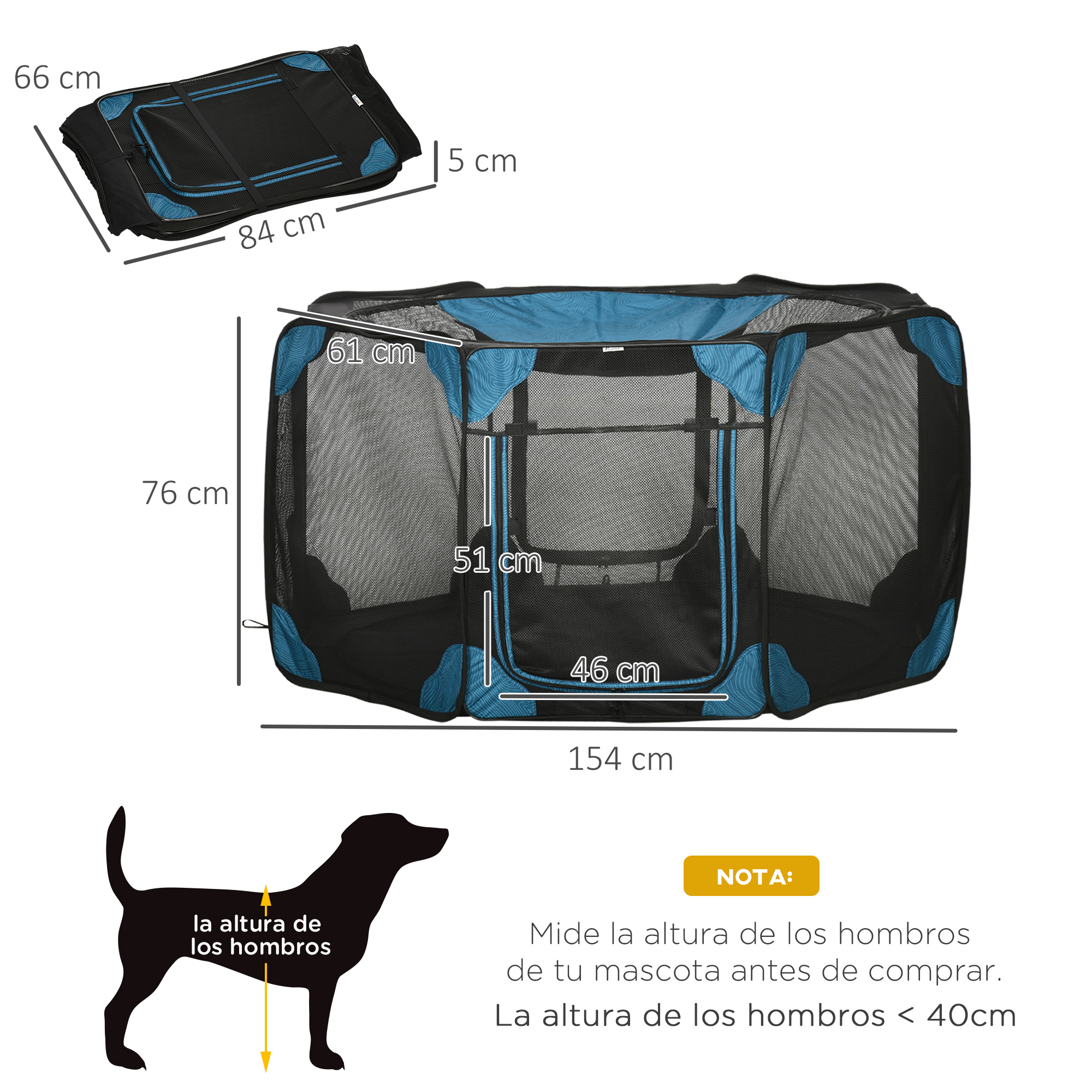Parque dobrável PawHut com 8 painéis para cães e gatos, recinto portátil para coelhos e porquinhos-da-índia, Ø126x58 cm, azul